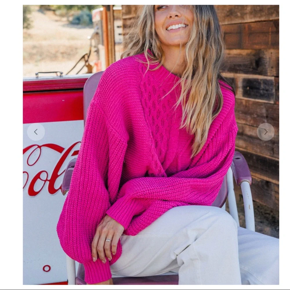 #18 LAST ONEBoho Absolutely Beautiful Puff Long Sleeve Cable Sweater Top - Picture 1 of 6